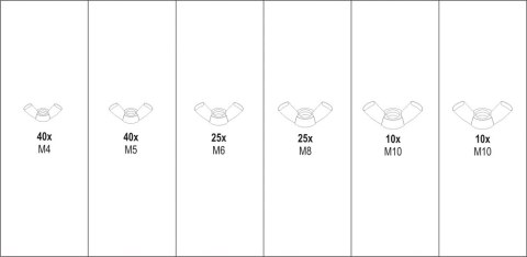 150 SZT NAKRĘTKI MOTYLKOWE METRYCZNE MIX