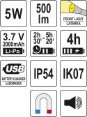 LATARKA ROBOCZA 500LM, LI-PO 3,7V 2000MAH, 3W1