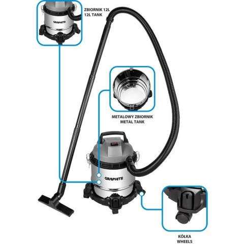 ODKURZACZ PRZEMYSŁOWY 800W 12L ZBIORNIK NIERDZEWNY