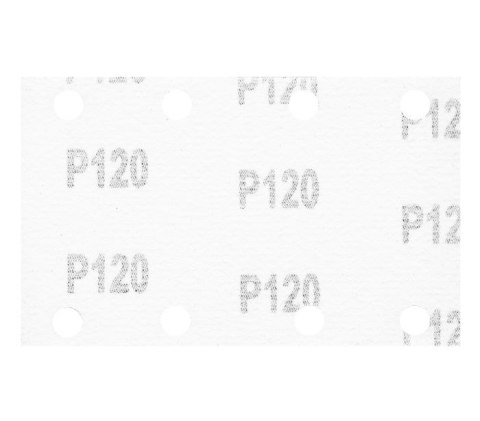 PAPIER ŚCIERNY PROSTOKĄT P120 130*80MM, 8 OTW. 5 SZT. PAPIER ŚCIERNY PROSTOKĄT P120 130*80MM, 8 OTW. 5 SZT.