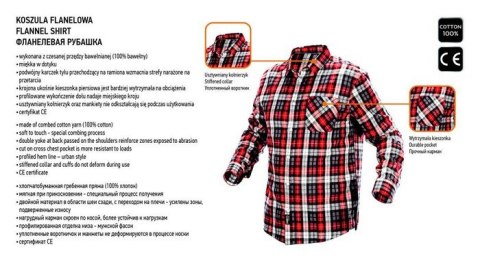 KOSZULA FLANELOWA KRATA CZERWONO-CZARNO-BIAŁA ROZMIAR XL NEO KOSZULA FLANELOWA KRATA CZERWONO-CZARNO-BIAŁA ROZMIAR XL NEO