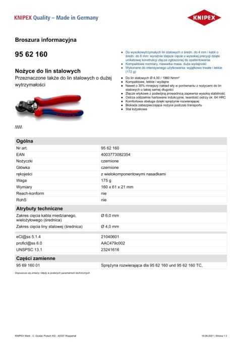 NOŻYCE DO LIN STALOWYCH KNIPEX