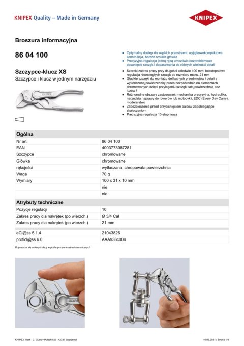 SZCZYPCE-KLUCZ XS KNIPEX