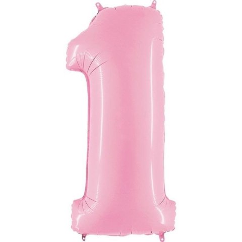 Balon Foliowy Cyfra 1, pudrowy róż, 102cm Grabo Balon Foliowy Cyfra 1, pudrowy róż, 102cm Grabo