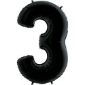 Balon Foliowy Cyfra 3, Czarna, 102cm Grabo Balon Foliowy Cyfra 3, Czarna, 102cm Grabo