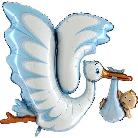 Balon Foliowy - Niebieski Bocian na Baby Shower 135 cm Balon Foliowy - Niebieski Bocian na Baby Shower 135 cm