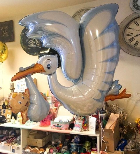 Balon Foliowy - Niebieski Bocian na Baby Shower 135 cm Balon Foliowy - Niebieski Bocian na Baby Shower 135 cm