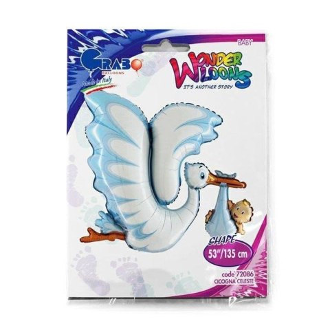 Balon Foliowy - Niebieski Bocian na Baby Shower 135 cm Balon Foliowy - Niebieski Bocian na Baby Shower 135 cm