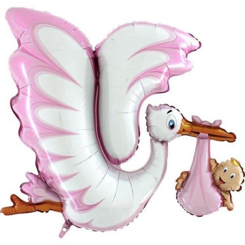 Balon Foliowy - Różowy Bocian na Baby Shower 135 cm Balon Foliowy - Różowy Bocian na Baby Shower 135 cm