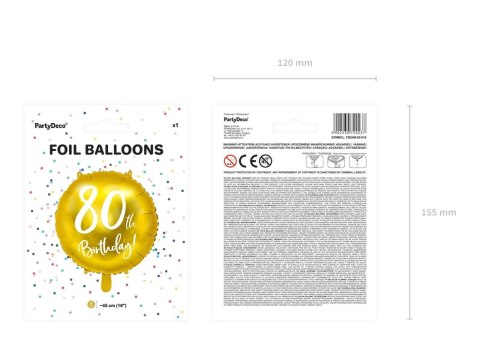 Balon foliowy 80th Birthday, złoty, średnica 45cm Balon foliowy 80th Birthday, złoty, średnica 45cm