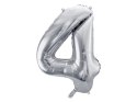 Balon foliowy Cyfra 4 srebrna, 86cm Balon foliowy Cyfra 4 srebrna, 86cm