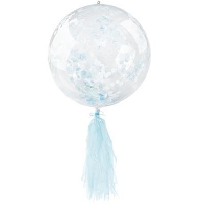 Balon przezroczysty z niebieskim konfetti i frędzlami, 45cm Balon przezroczysty z niebieskim konfetti i frędzlami, 45cm