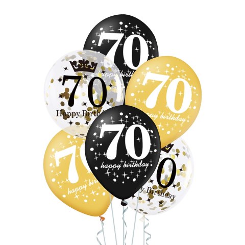 Zestaw balonów na 70 urodziny, czarno-złote, 30cm, 6 szt. Zestaw balonów na 70 urodziny, czarno-złote, 30cm, 6 szt.