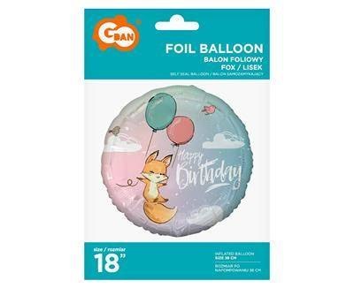 Balon Foliowy, Happy Birthday lisek, 46 cm Balon Foliowy, Happy Birthday lisek, 46 cm