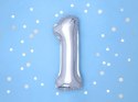 Balon foliowy Cyfra 1, 35cm, srebrny Balon foliowy Cyfra 1, 35cm, srebrny