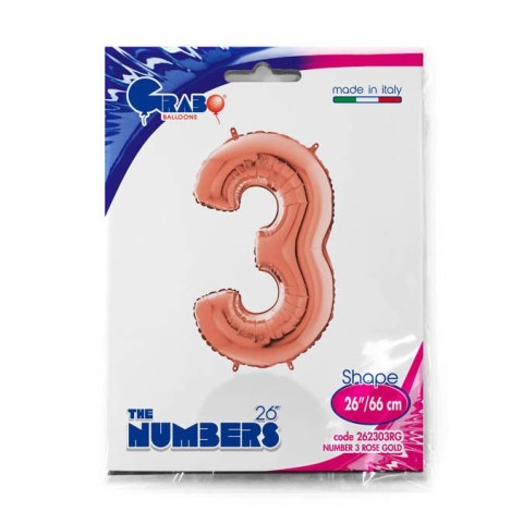 Balon foliowy Cyfra 3 Rose Gold - 66 cm Grabo Balon foliowy Cyfra 3 Rose Gold - 66 cm Grabo