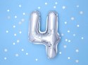 Balon foliowy Cyfra 4, 35cm, srebrny Balon foliowy Cyfra 4, 35cm, srebrny
