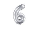 Balon foliowy Cyfra 6, 35cm, srebrny Balon foliowy Cyfra 6, 35cm, srebrny