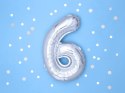 Balon foliowy Cyfra 6, 35cm, srebrny Balon foliowy Cyfra 6, 35cm, srebrny