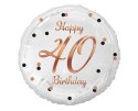 Balon foliowy Happy 40 Birthday, biały, nadruk różowo-złoty, 18' Balon foliowy Happy 40 Birthday, biały, nadruk różowo-złoty, 18'