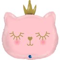 Balon foliowy Kotek z korona różowy, 66 cm Balon foliowy Kotek z korona różowy, 66 cm