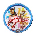 Balon foliowy Psi Patrol okrągły niebieski, Happy Birthday 46 cm Balon foliowy Psi Patrol okrągły niebieski, Happy Birthday 46 cm