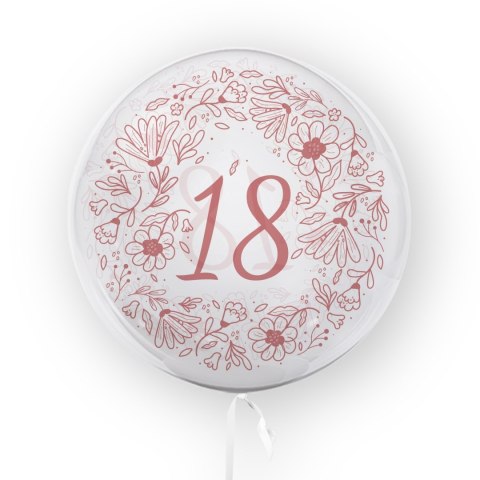 Balon przezroczysty z nadrukiem Kwiaty, 18 urodziny 45cm Balon przezroczysty z nadrukiem Kwiaty, 18 urodziny 45cm