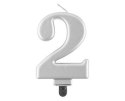 Świeczka cyferka 2, metalik srebrna 8 cm Świeczka cyferka 2, metalik srebrna 8 cm