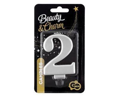 Świeczka cyferka 2, metalik srebrna 8 cm Świeczka cyferka 2, metalik srebrna 8 cm