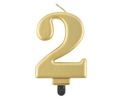 Świeczka cyferka 2, metalik złota, 8 cm Świeczka cyferka 2, metalik złota, 8 cm