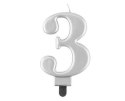 Świeczka cyferka 3, metalik srebrna 8 cm Świeczka cyferka 3, metalik srebrna 8 cm