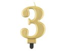 Świeczka cyferka 3, metalik złota, 8 cm Świeczka cyferka 3, metalik złota, 8 cm