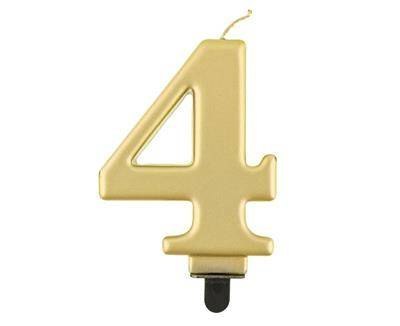 Świeczka cyferka 4, metalik złota, 8 cm Świeczka cyferka 4, metalik złota, 8 cm