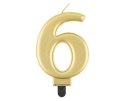 Świeczka cyferka 6, metalik złota, 8 cm Świeczka cyferka 6, metalik złota, 8 cm