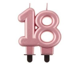 Świeczka liczba 18 urodziny, metalik różowo-złota, 8 cm