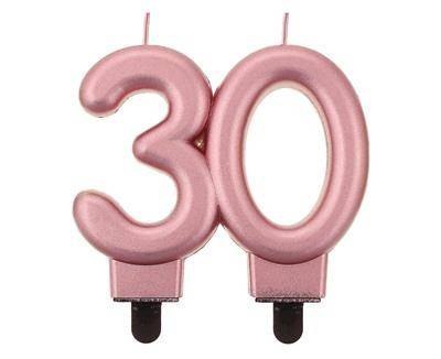 Świeczka liczba 30 urodziny, metalik różowo-złota, 8 cm Świeczka liczba 30 urodziny, metalik różowo-złota, 8 cm
