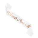 Szarfa biała z napisem Wieczór Panieński w kolorze Rose Gold, 160cm Szarfa biała z napisem Wieczór Panieński w kolorze Rose Gold, 160cm