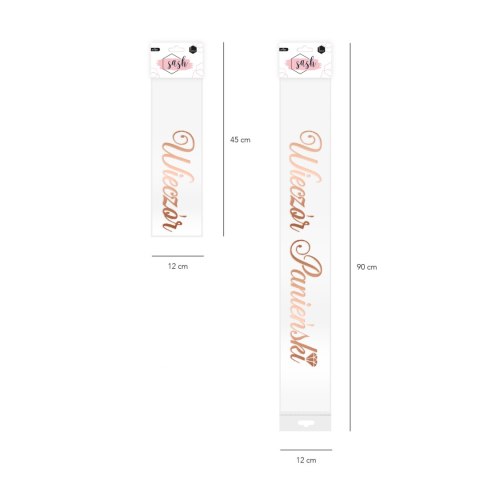 Szarfa biała z napisem Wieczór Panieński w kolorze Rose Gold, 160cm Szarfa biała z napisem Wieczór Panieński w kolorze Rose Gold, 160cm