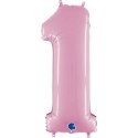 Balon Foliowy Cyfra 1 Różowa Pastel Pink, 66 cm Grabo Balon Foliowy Cyfra 1 Różowa Pastel Pink, 66 cm Grabo