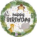 Balon Foliowy Happy Birthday dżungla Safari okrągły 46cm Balon Foliowy Happy Birthday dżungla Safari okrągły 46cm