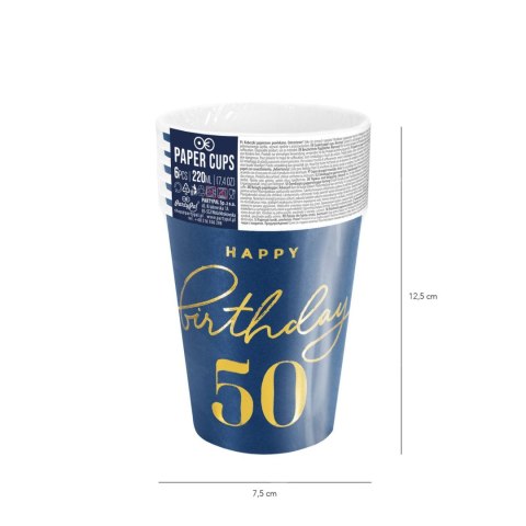 Kubeczki Happy Birthday 50, granatowy 220ml 6szt. Kubeczki Happy Birthday 50, granatowy 220ml 6szt.