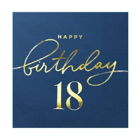 Serwetki Happy Birthday 18 urodziny granatowe 10szt. Serwetki Happy Birthday 18 urodziny granatowe 10szt.