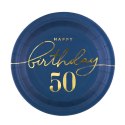 Talerzyk papierowy Happy Birthday 50, granatowy 18cm 6szt. Talerzyk papierowy Happy Birthday 50, granatowy 18cm 6szt.