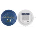 Talerzyk papierowy Happy Birthday 50, granatowy 18cm 6szt. Talerzyk papierowy Happy Birthday 50, granatowy 18cm 6szt.
