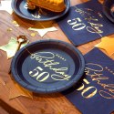 Talerzyk papierowy Happy Birthday 50, granatowy 18cm 6szt. Talerzyk papierowy Happy Birthday 50, granatowy 18cm 6szt.