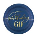 Talerzyk papierowy Happy Birthday 60, granatowy 18cm 6szt. Talerzyk papierowy Happy Birthday 60, granatowy 18cm 6szt.