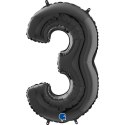 Balon Foliowy Cyfra 3 Czarny, 66 cm Grabo Balon Foliowy Cyfra 3 Czarny, 66 cm Grabo