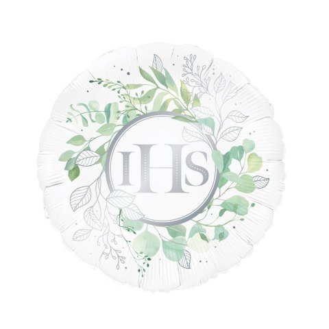 Balon foliowy, Pierwsza Kominia, IHS Eukaliptus srebrny 45cm Balon foliowy, Pierwsza Kominia, IHS Eukaliptus srebrny 45cm