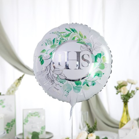 Balon foliowy, Pierwsza Kominia, IHS Eukaliptus srebrny 45cm Balon foliowy, Pierwsza Kominia, IHS Eukaliptus srebrny 45cm