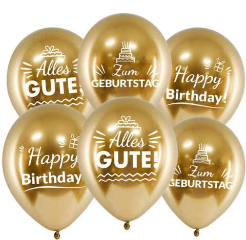 Balony urodzinowe po niemiecku, złote Chrom Zum Geburtstag, 30cm, 10 szt. Balony urodzinowe po niemiecku, złote Chrom Zum Geburtstag, 30cm, 10 szt.